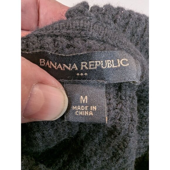 Banana Republic Black Waffle Knit Hoodie Sweater M Cotton Nylon & Rabbit Hair - Picture 7 of 8